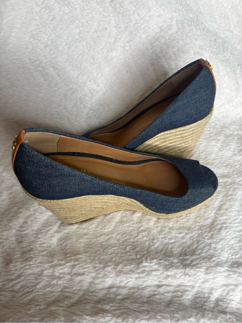 Coach Denim Peep-Toe Espadrille Wedge in Navy - Picture 7 of 10